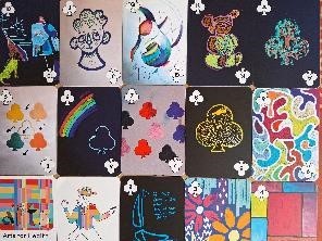 Image shows playing cards designed by artistis.