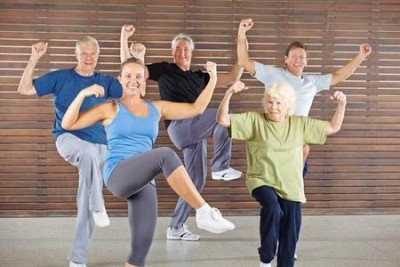 A group of people exercising