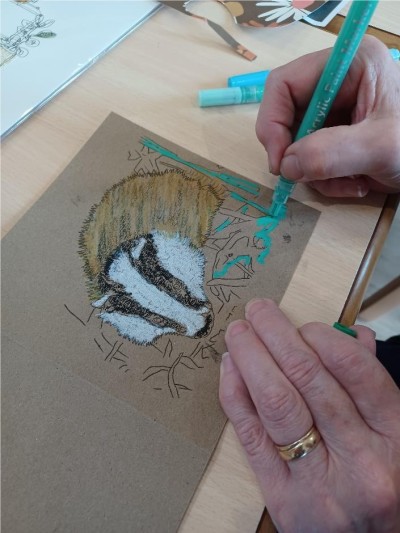 Image shows a badger being drawn.