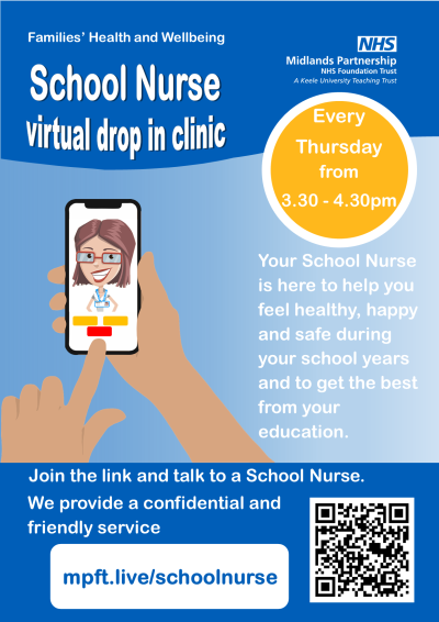 School Nurse virtual drop in clinic poster