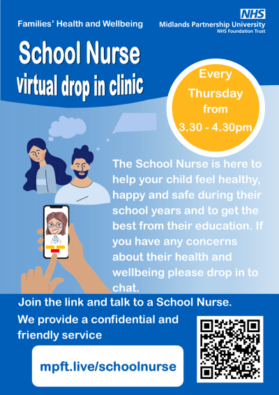 School Nurse virtual drop in poster